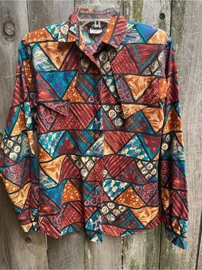 Vintage Multicolor Geometric Button-Up Shirt